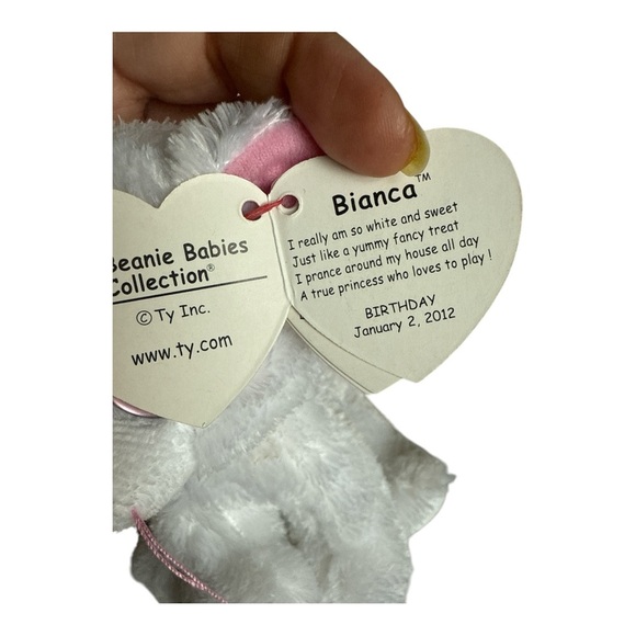 Ty Beanie Babies White Cat Plush Pink Eyes and Ears - Picture 4 of 6